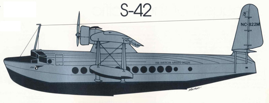Sikorsky S-42 drawing from REG Davies -Author, Mike Machat-Illustrator