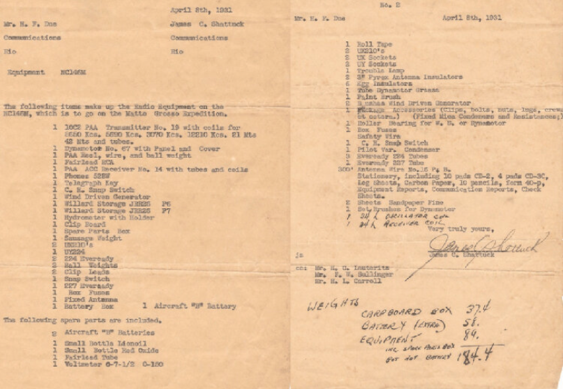 Hans Due  Pan Am Communication 04-08 -1931 Rio