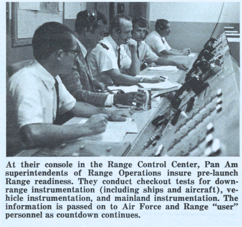 Pan Am Aerospace Services Division workers at console Kennedy Space Center, FL