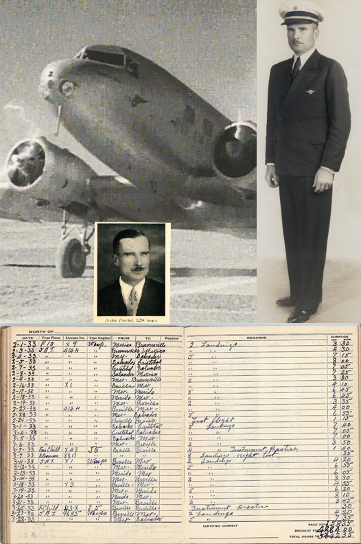 Pan Am Captain Archie Paschal images with his logbook