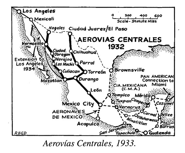 R.E.G. Davies Map of Aerovias Centrales  (Banning/PAHF Collection)