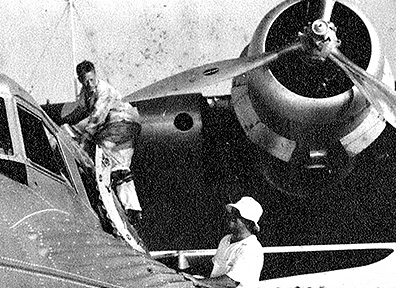 John Leslie climbs aboard Pan Am's China Clipper flying boat