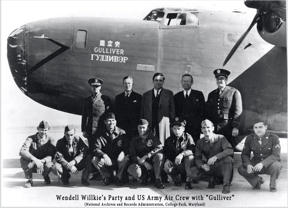 Wendell Willkie and US Army Air Crew with "Gulliver"