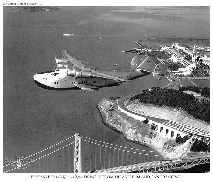 Pan Am Boeing 314 flying boat over Treasure Island