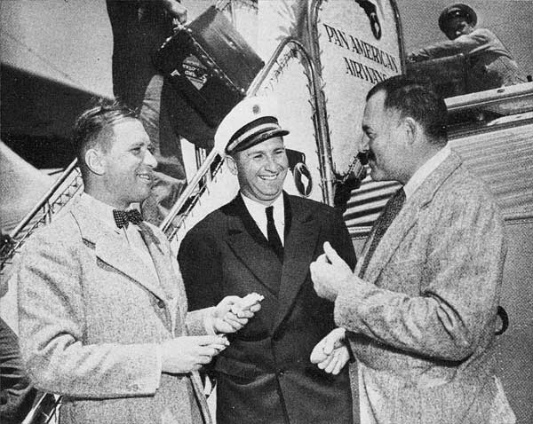 Pan Am Pilot Steve Bancroft (center) with Ernest Hemingway(r), UMSpecCollections, Photo courtesy Roger Easton