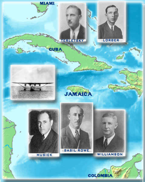 Basil Rowe and the First Aborted Flight in Jamaica - Pilots and Commodore with routes from Miami to Cuba-Jamaica-Barranquilla