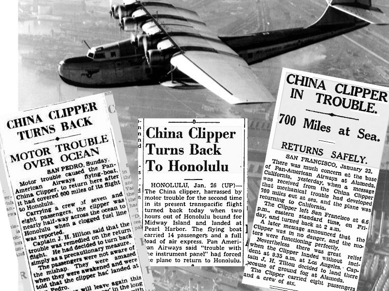 Collage China Clipper Turns Back January 1938