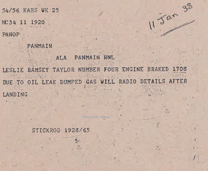 5 Dumped fuel radiogram Pan Am Historical Foundation Collection