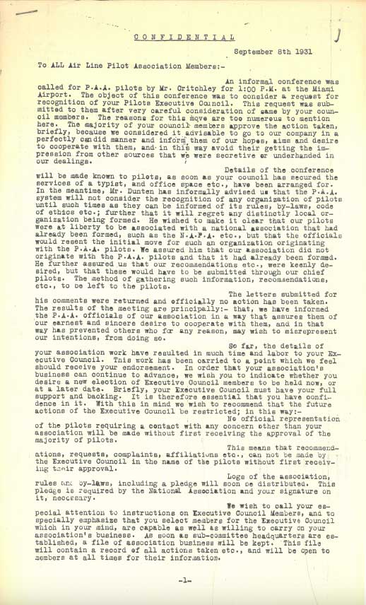 Page 1 Ormsbee Memo to ALPA September 1931