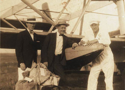 Frank Ormsbee (r) pilots Pan Am's S-38 on FAM 9 Air Mail route Cristobal, CZ to Santiago Chile, 1929