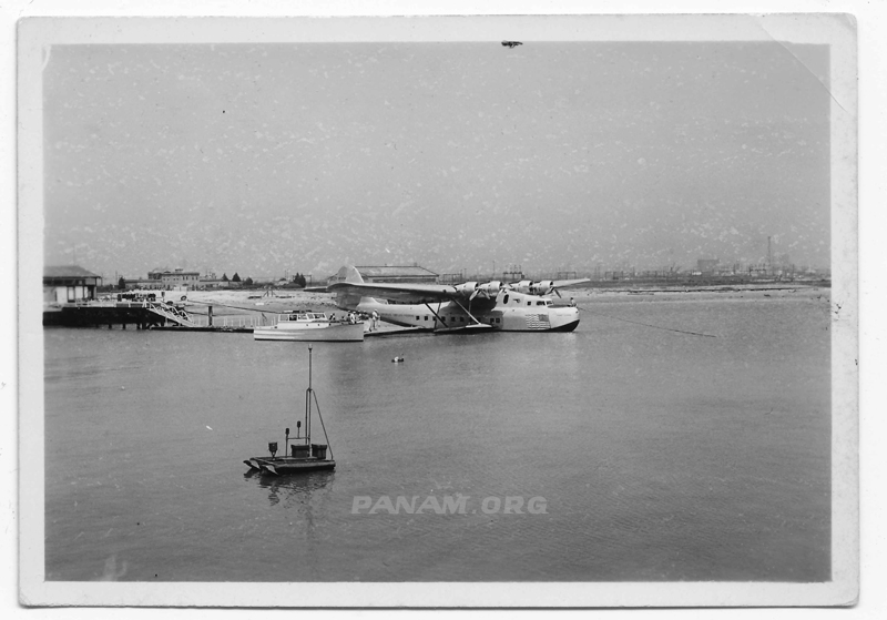 Richard Rhode photo M-130 Hawaii Clipper Alameda w Panair launch (PAHF Collection)