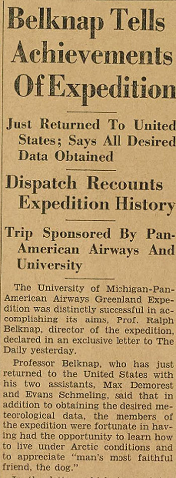 Belknap UM Pan Am Expedition The Michigan Daily 12 03 1933 