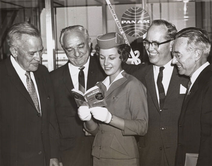 Cancer Society group at ILD with Pan Am Stewardess for Charter to Russia, July 1962
