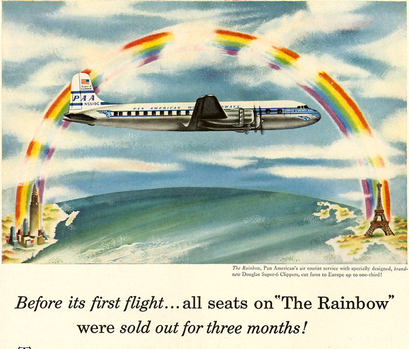 1953 Pan Am Rainbow Tourist Class Ad crop