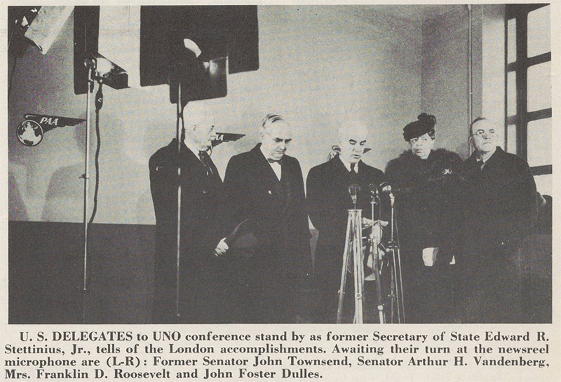 US Delegates to UNO Conference February 1946 includes Eleanor Roosevelt Juan Trippes brother in law Edward Stettinius