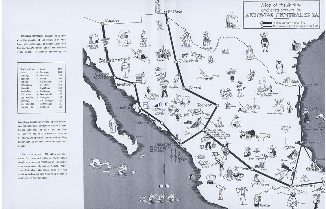 Aerovias Centrales S.A and Pan Am Trunk Line Map 1933 University of Miami Special Collections