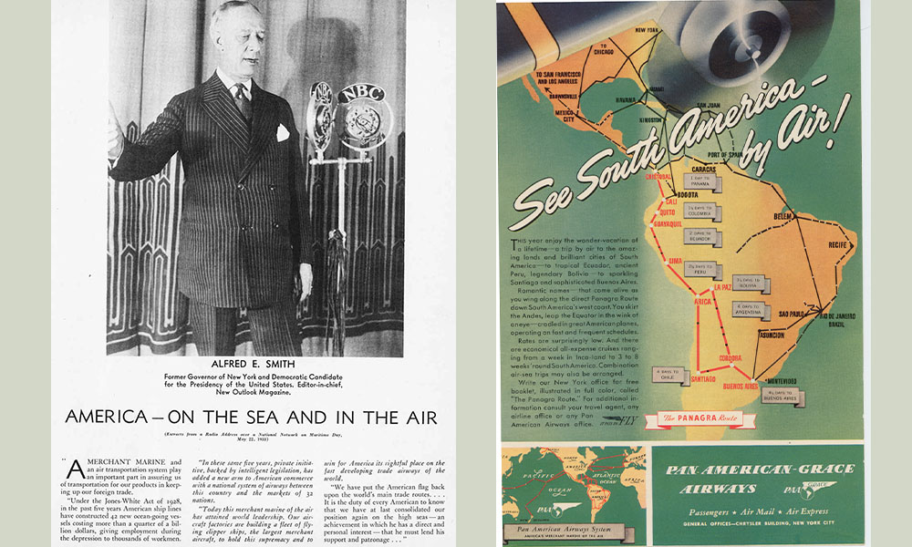 Al Smith and Pan Am's "Merchant Marine of the Air" Speech, May 22, 1933, and Pan Am 1940s Ad promoting the slogan