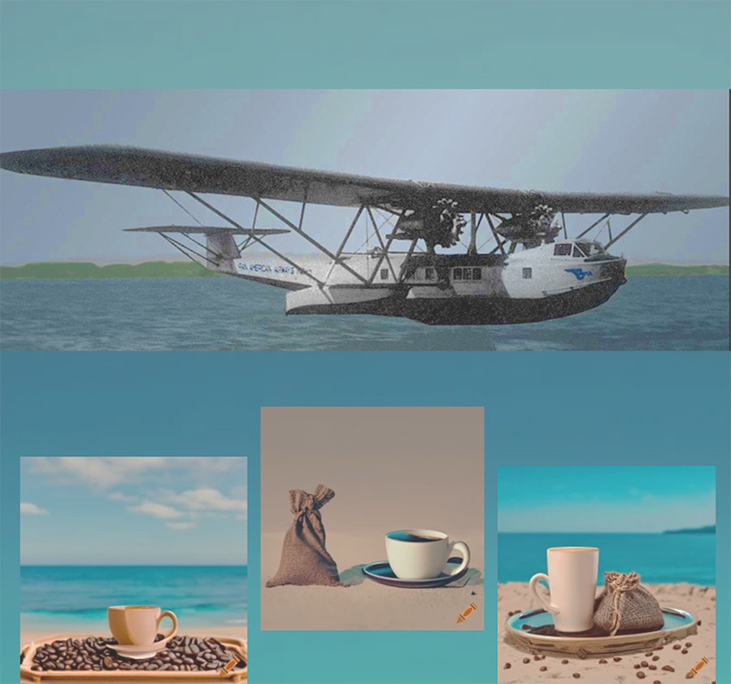 August 1933, 90 Years Ago: Pan Am Commodore PAHF Collection. Coffee images (from Craiyon.com) 
