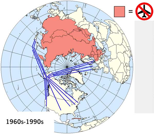 Polar Routes 1960s 1990s aircraft destinations from United States