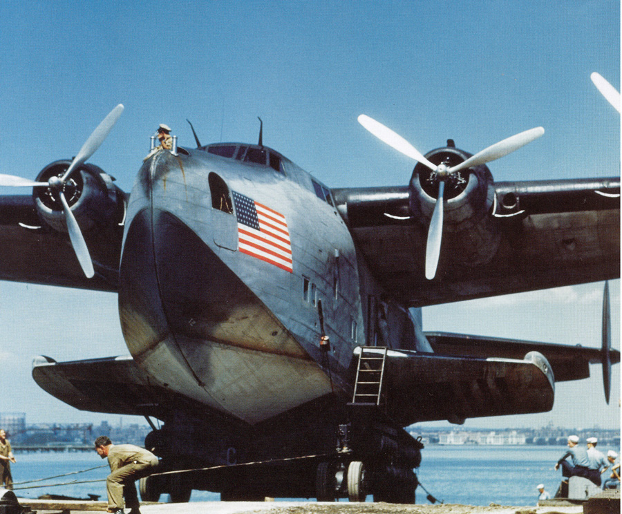 Pan Am B314 in war camoflage during maintanence