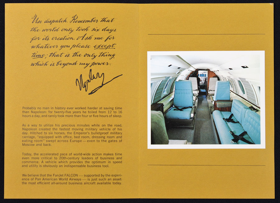 Dassault Falcon Jet Interior Pan Am ad 1966