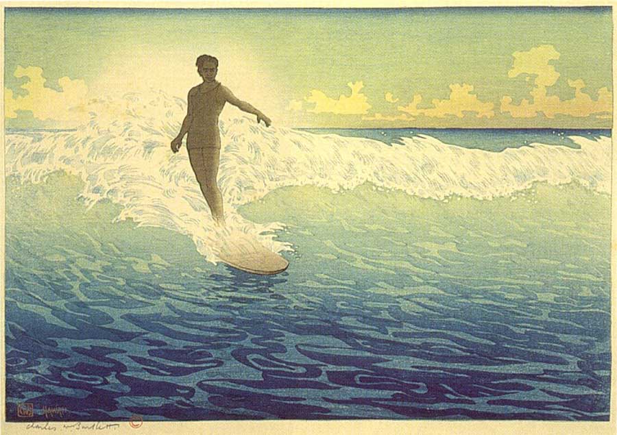 Hawaii The Surf Riderwoodblock print by CharlesW Bartlett1921Honolulu Academy of Arts rsz Wikimedia