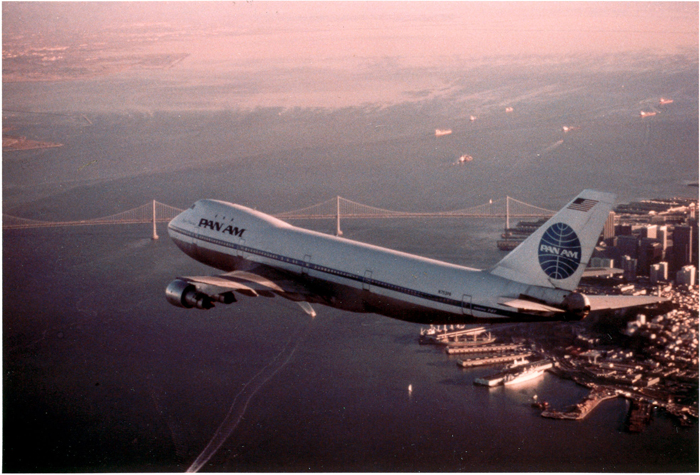 Pan Am Boeing 747 above San Francisco Bay