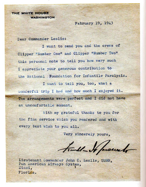 FDR thankyou note to JCL