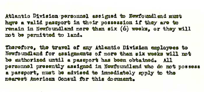 PAA Memo on Passports for Gander