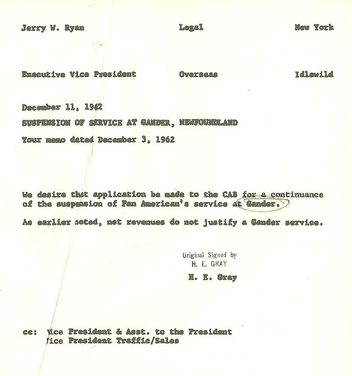 Picture28 Pan Am Gander suspension of service Harold Gray letter