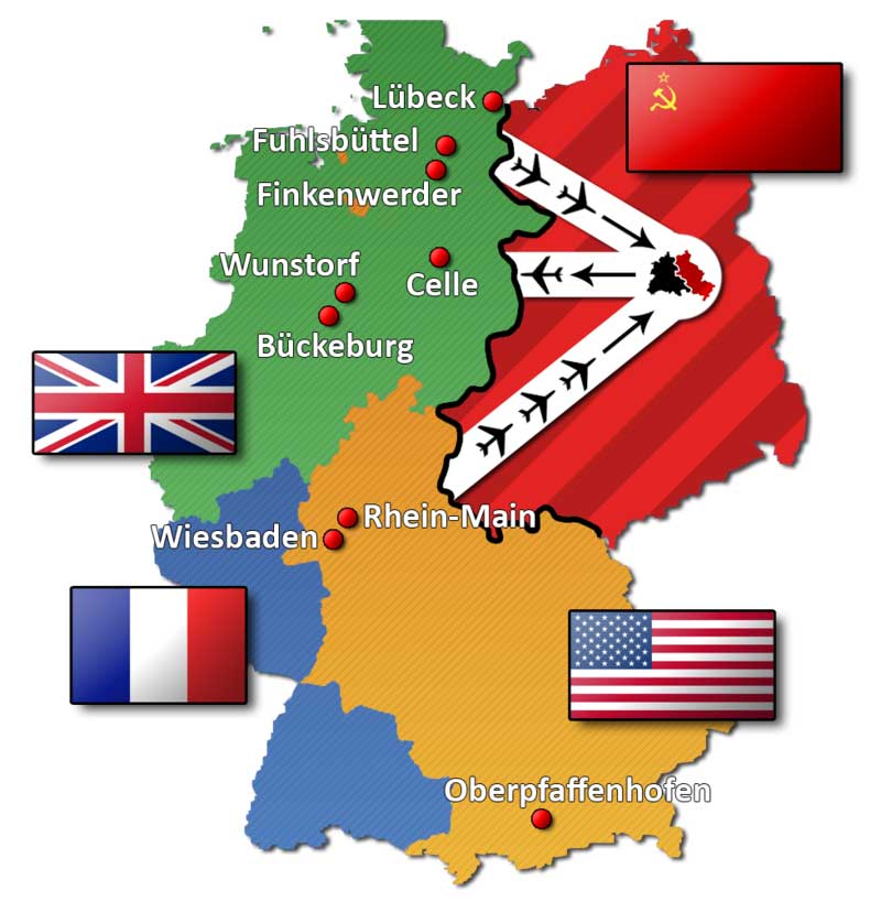 Berliner Blockade Luftwege Map