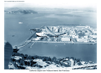 Pan Am CA Clipper over Treasure Island blog