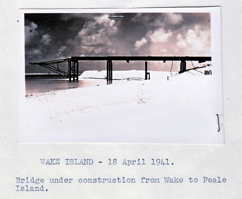 Wake Island April 18 1941 Bridge Under Construction from Wake to Peale Island (US National Archives)