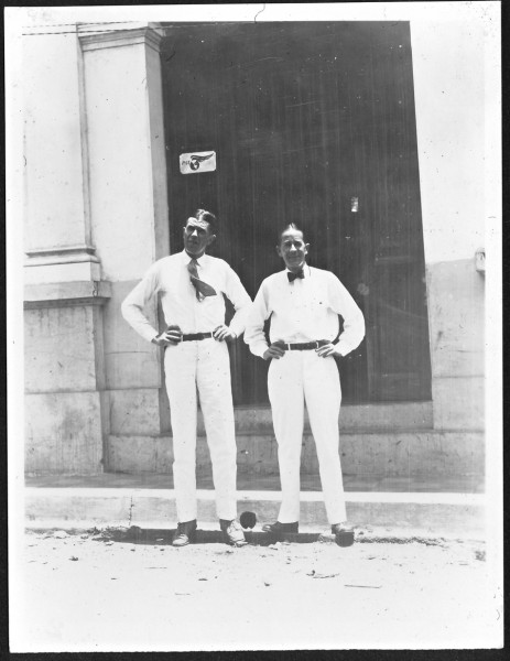 Panama Canal Zone employees in front of Pan American Airways office
