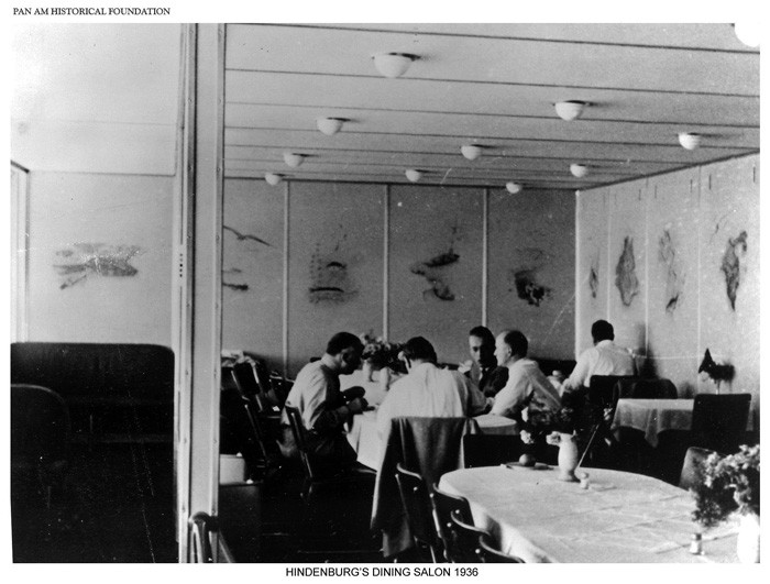 Dining cabin onboard Zeppelin Hindenburg 1936