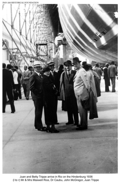Juan Trippe with group on arrival in Rio on Zeppelin Hindenburg 1936