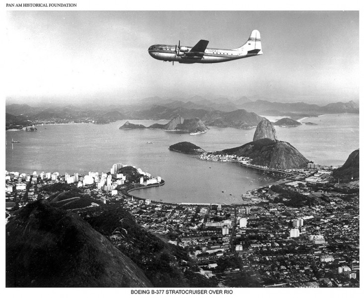 Pan Am Boeing B-377 Stratocruiser flying over Rio de Janiero, Brazil
