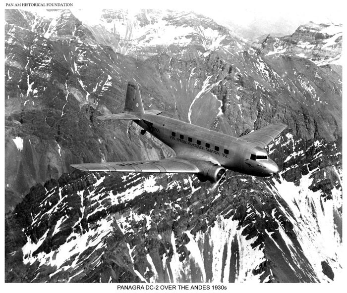Pan Am Douglas DC-2 over the Andes Mountains, 1930s