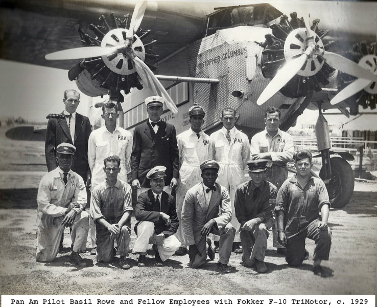 Pan Am Pilot Basil Rowe with Fokker, F-10 TriMotor and fellow employees