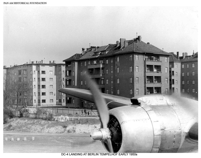 View from a Pan Am Douglas DC-4 aircraft, landing during the Berlin airlift