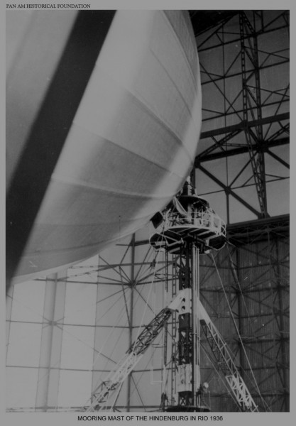 Zeppelin Hindenburg secured to mooring mast in Rio 1936