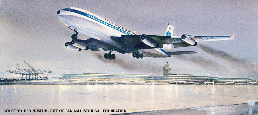 1958-Boeing 707  October 26, 1958  Boeing B-707 Clipper America N711PA outward bound from JFK for Paris on the first American scheduled transatlantic jet passenger flight.
