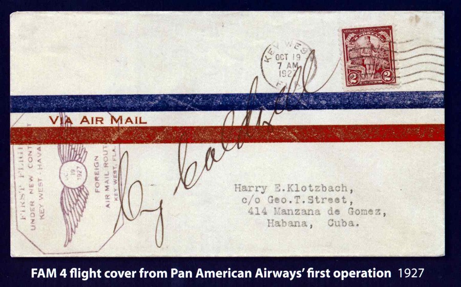 First Pan Am flight cover, 1927