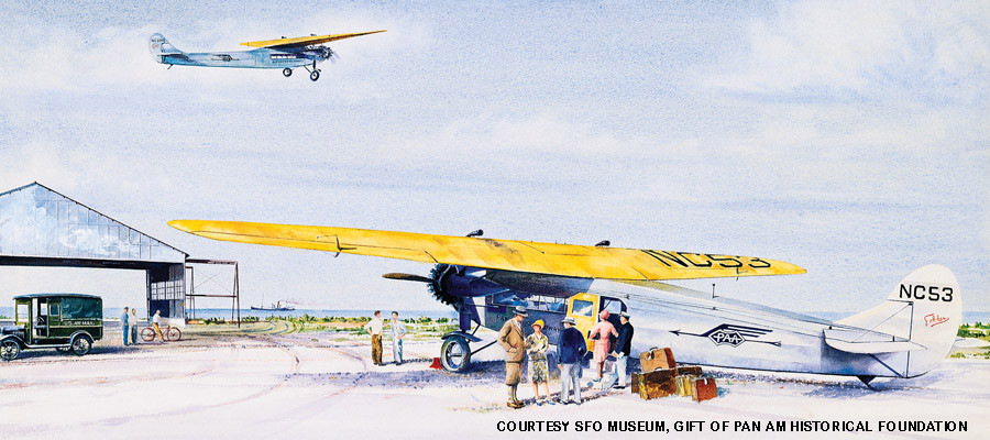 1927-Fokker F-7  Watercolors by John T. McCoy from the First Flight Series: Fokker F-7 at Havana. 