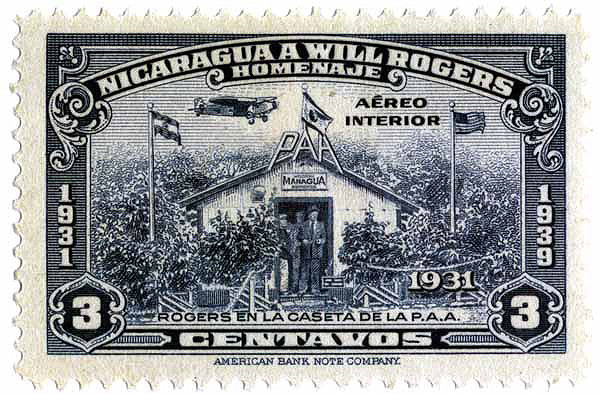 Nicaragua 3 cent stamp, 1931 with Will Rogers
