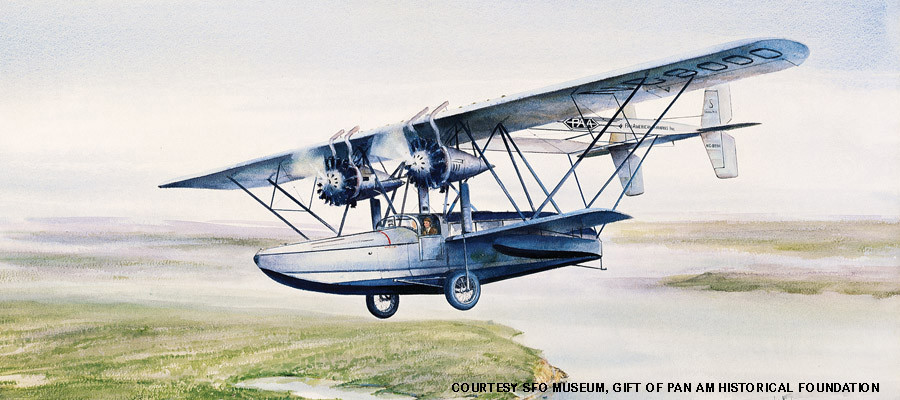 1929-Sikorsky S-38Pan American S-38 Clipper arrives over the Panama Canal Zone with the first airmail from Miami. Colonel Charles Lindbergh commanding.