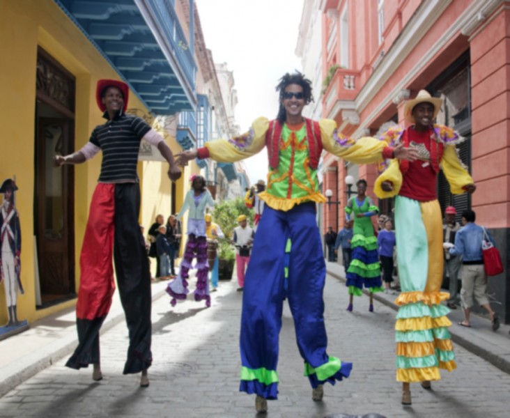 Stilt, dancers in Cuba, photo courtesy of Library of Congress,  Pan Am Historical Foundation tours