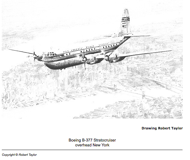 Robert Taylor, sketch, Pan Am Stratocruiser, B-377