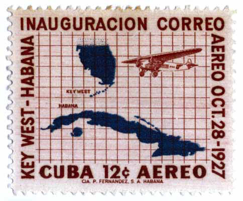 Key West-Havana inauguration stamp, Cuba.