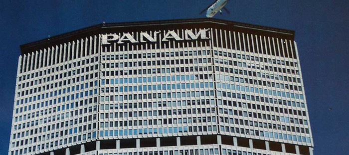 Pan Am Building from below, with helicopter landing